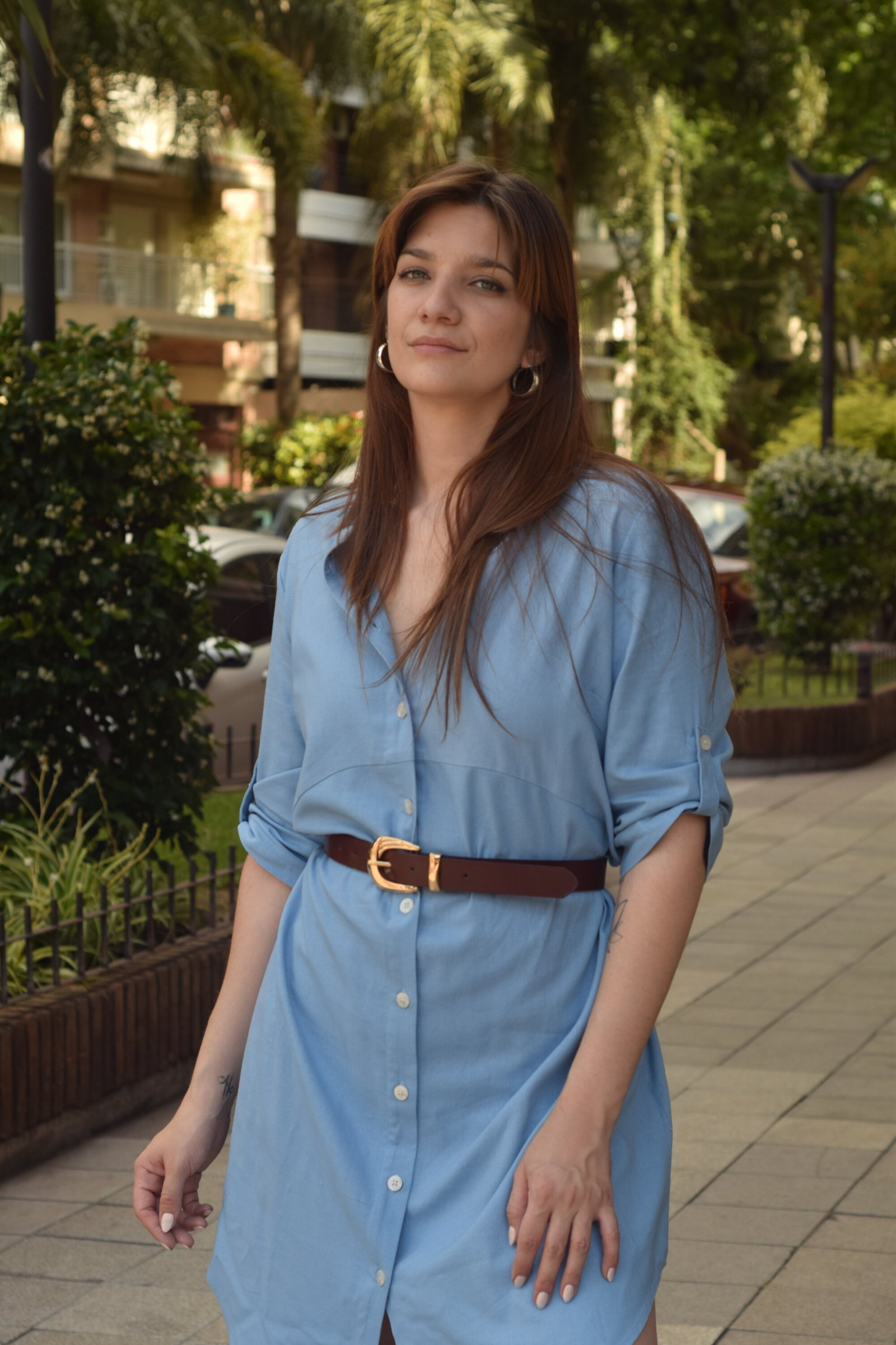 Vestido azul con cinturón Emma Musas Acces, moda femenina Argentina